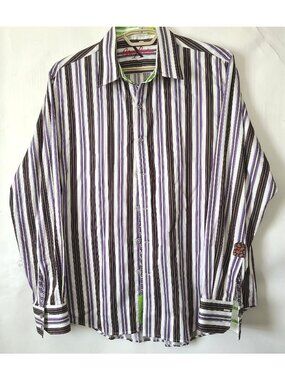 Robert Graham X Collection Multicolor Striped Shirt XL Tailored Fit Flip Cuffs